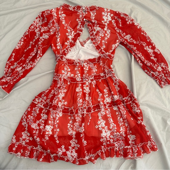 Long sleeve floral red dress - Picture 2 of 4